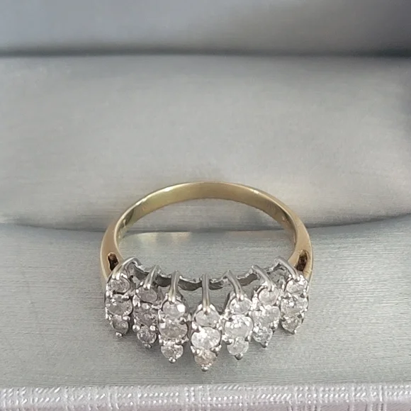 1 CTW 10k YG and WG Tiered Diamond 3 rows - Picture 7 of 15